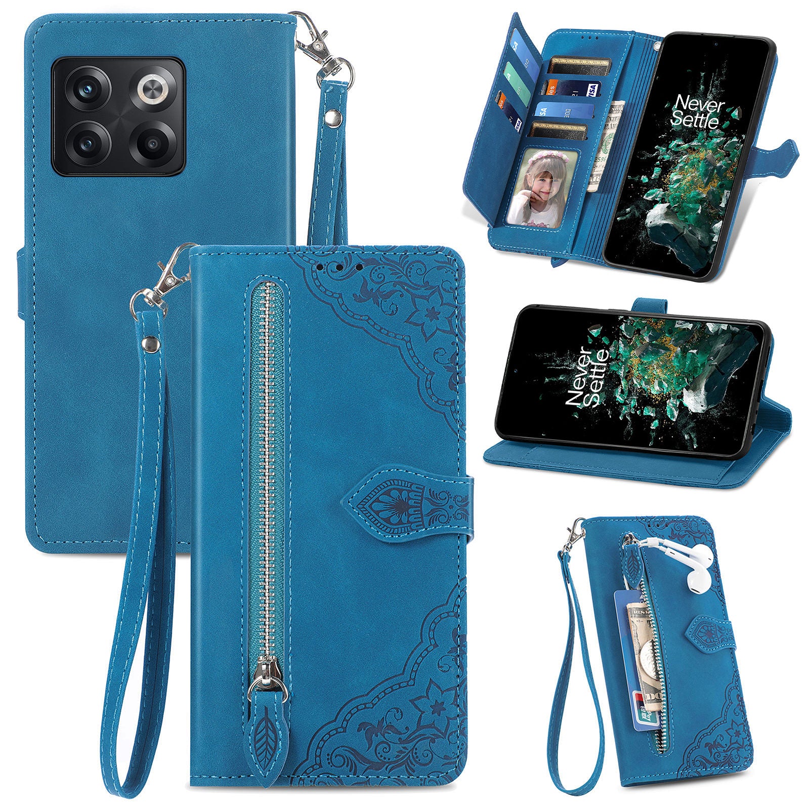 For OnePlus 10T 5G Ace Pro 5G Flower Imprinted Pattern PU Leather Phone Cover Zipper Pocket Wallet Stand Full Protection Smartphone Case For OnePlus 10T 5G Ace Pro 5G Flower Imprinted Pattern PU Leather Phone Cover Zipper Pocket Wallet Stand Full Protection Smartphone Case